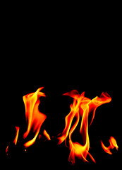 Orange inferno blazing flames close-up black background