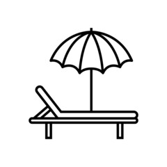 Beach icon, Summer concept, Sunbed with umbrella sign on white background. Web designing. Vector graphics.
