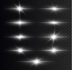 horizontal white light rays star flashes, sun rays