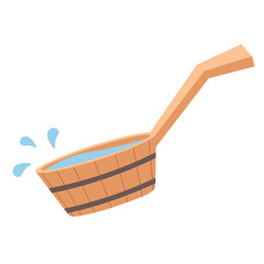 Wooden bucket with water. Wooden tub. Bath and sauna accessories. Vector illustration on a white background