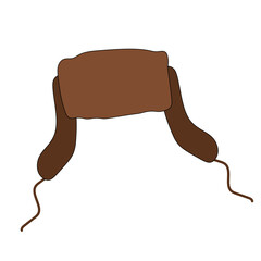 Ushanka Hat. Fur Russian cap. Brown headdress. Cartoon illustration isolated on white background