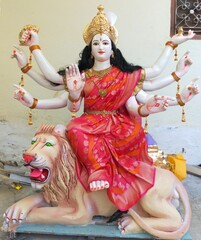 Goddess Durga. indian festival Navratri.Idol of Goddess Durga. Festival is celebrated during the whole period of Navaratri.