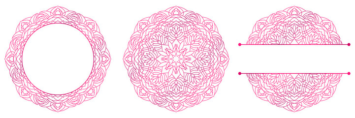 Obraz premium Set of flower mandalas. Split pattern in form of mandala for Henna Mehndi or tattoo decoration. Decorative ornament in ethnic oriental style, vector illustration.