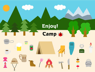 キャンプ　道具イラストセット