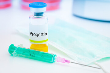 progestin hormone injection vial for female hormone therapy
