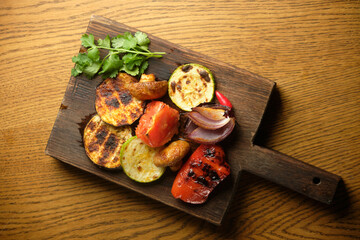 Grilled vegetables on a wooden