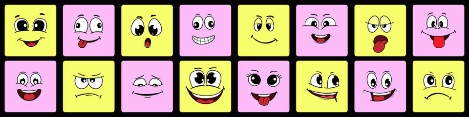 Big set cute fun emoji smiley collection.