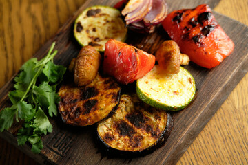 Grilled vegetables on a wooden