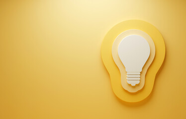 Light bulb as a symbol of the idea on  yellow background. Copy space for text. 3d render