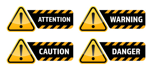 Warning vector signs. Attention sign, warning sign, caution sign, danger sign. Exclamation mark. - obrazy, fototapety, plakaty