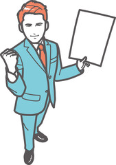 書類を掲げガッツポーズするビジネスマン