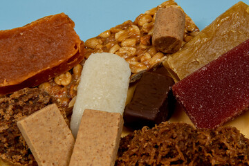 coconut candy, pumpkin candy, pacoca, peanut butter
