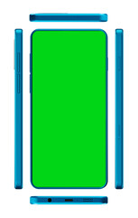 3D rendered realistic looking smartphone on white background with greenscreen.