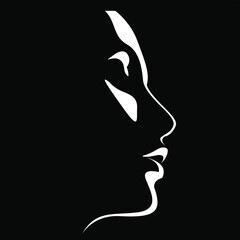 vector black and white illustration of a beautiful female face formed by a shadow. useful for advertising products for women, beauty salons, decorative and care cosmetics, logo, print, poster, design