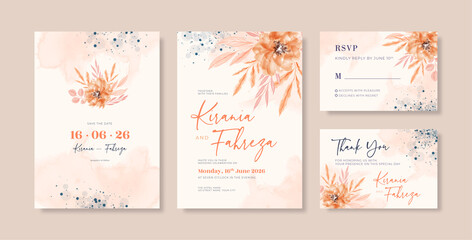 Fototapeta na wymiar Wedding invitation template with beautiful watercolor flower
