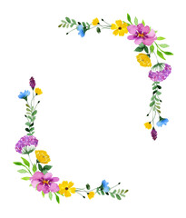 Watercolor wildflower border. Floral rectangle frame with place for text.