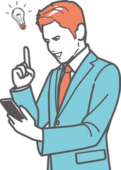 スマホを見て指を立てるビジネスマン