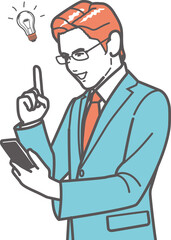 スマホを見て指を立てるビジネスマン