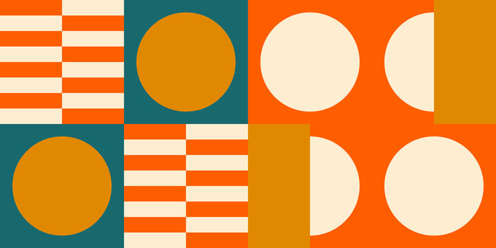 Modern vector abstract  geometric background with circles, rectangles and squares  in retro scandinavian style. Pastel colored simple shapes graphic pattern. Abstract mosaic artwork.