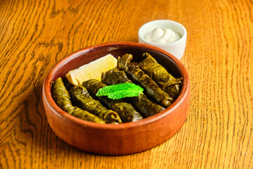 Delicious stuffed grape leaves traditional dish
