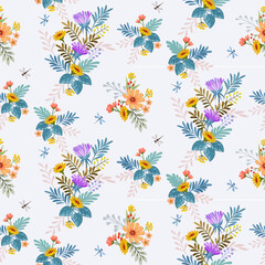 Obraz premium Cute small blooming flowers seamless pattern.