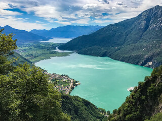Naklejka na ściany i meble Aerial panoramic view of Lake Como in a beautiful summer day