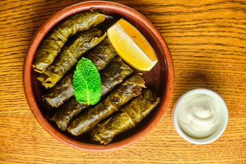 Delicious stuffed grape leaves traditional dish