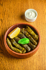 Delicious stuffed grape leaves traditional dish