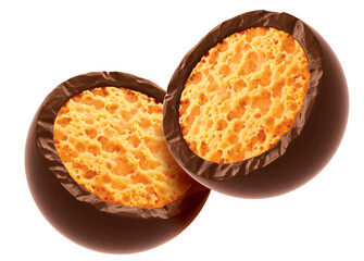 Crispy biscuit wafer balls. Isolated on  white background. Chocolate balls. - 3d illustration