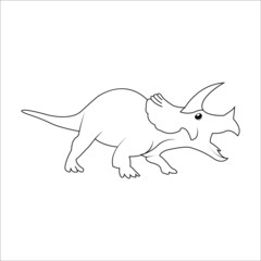 A dinosaur triceratops black and white outline cartoon like a kids coloring book page, Vector set bundle of hand drawn doodle sketch dinosaur isolated on white background