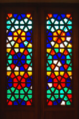 Stained glass door. Interior details.