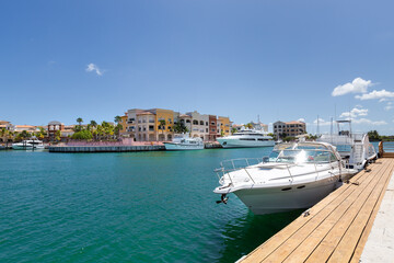 Yachts docked in Cap Cana marina, Dominican Republic