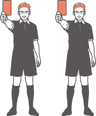 レッドカードを出す男性　全身