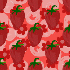 Red Strawberry Vector Seamless Pattern. Pink