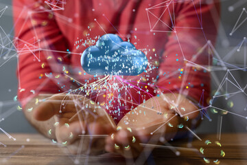 Cloud technology. Polygonal wireframe art looks like constellation