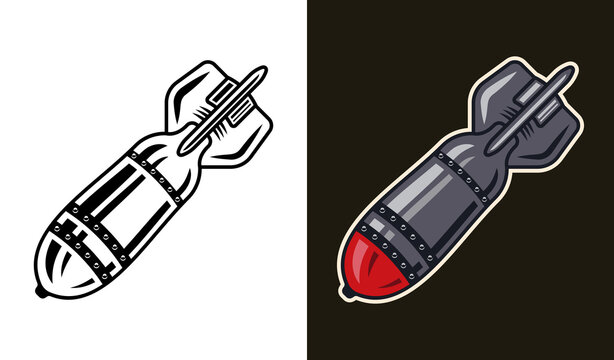 Air bomb vector illustration in two styles black on white and colorful on dark background