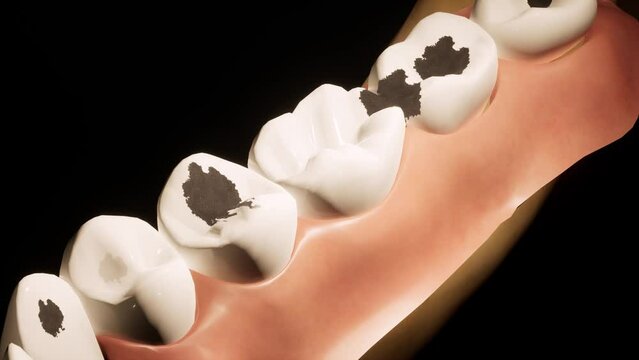 Molar teeth damaged by caries. Medically accurate tooth 3D animation