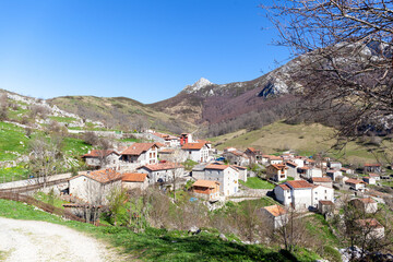Small village landscape. Sotres, Cabrales. Spain.