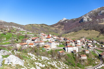 Small village landscape. Sotres, Cabrales. Spain.