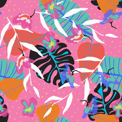 Colorful Monstera Abstract Vector Seamless