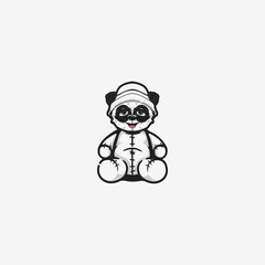 Logo character of Cool Hipster Panda doll with hat. Vector illustration isolated on white.