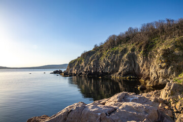 Bulgarian landscape with the Black Sea and stones at sunset