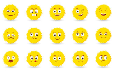 Vector illustration of the sun with different emotions on the face