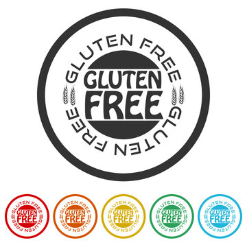 Food with gluten free icon. Set icons colorful