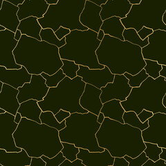 kintsugi art seamless pattern with gold thin lines and abstract shards on dark luxury background.