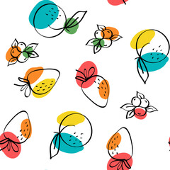 Bright Apricot and Lime Vector White Seamless