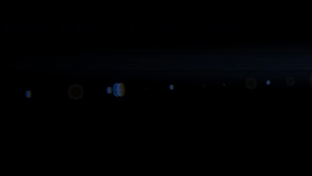 左右に動く青い光とレンズフレアの動画素材（レンズフレア、光、ライトリーク）