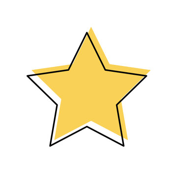 Star shape black line icon for clients good review vector illustration. Continious lineart with yellow color, design for online feedback on product, job or film in social media isolated on white.