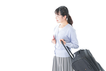 Young woman traveling abroad with Passport