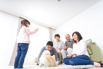 Happy family with dog